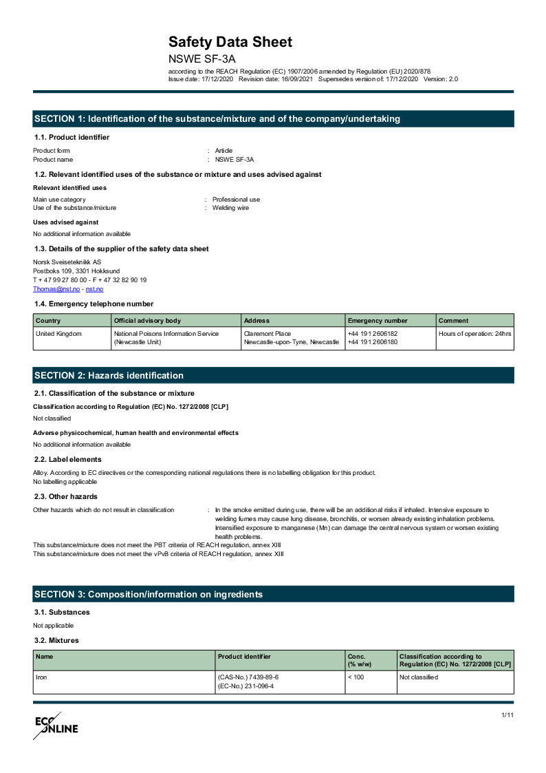 

Sikkerhedsdatablad nswe sf 3a en

