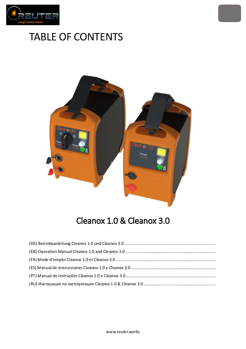 

Operating instructions Cleanox 1.0 and 3.0 (Multilingual)

