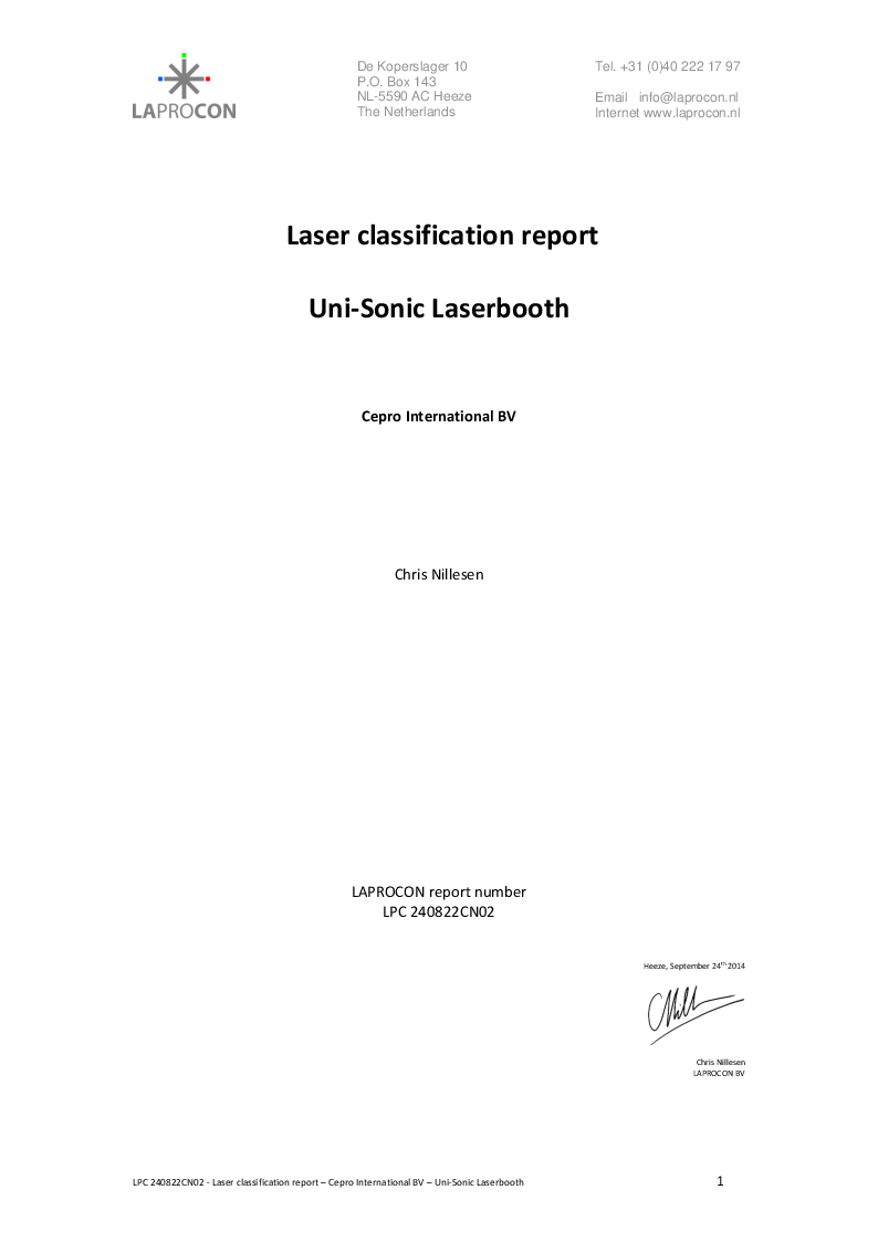 

Report   laser safety classification    CEPRO   Uni Sonic Laserbooth   final

