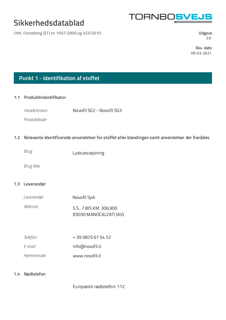 

Sikkerhedsdatablad   Novofil   SG2   SG3 DA

