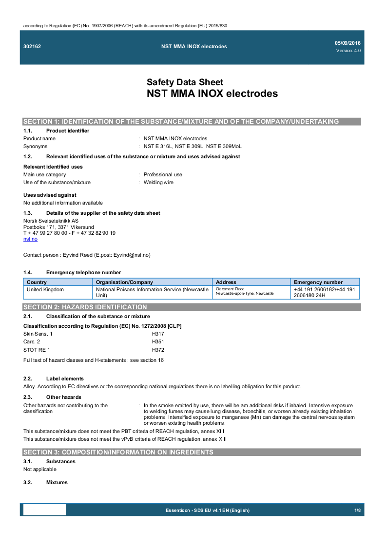 

Sikkerhedsdatablad nst mma inox electrodes

