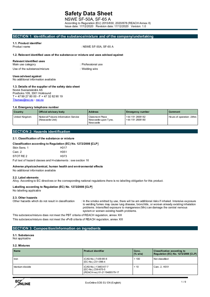 

Sikkerhedsdatablad nswe sf 50a sf 65 a en

