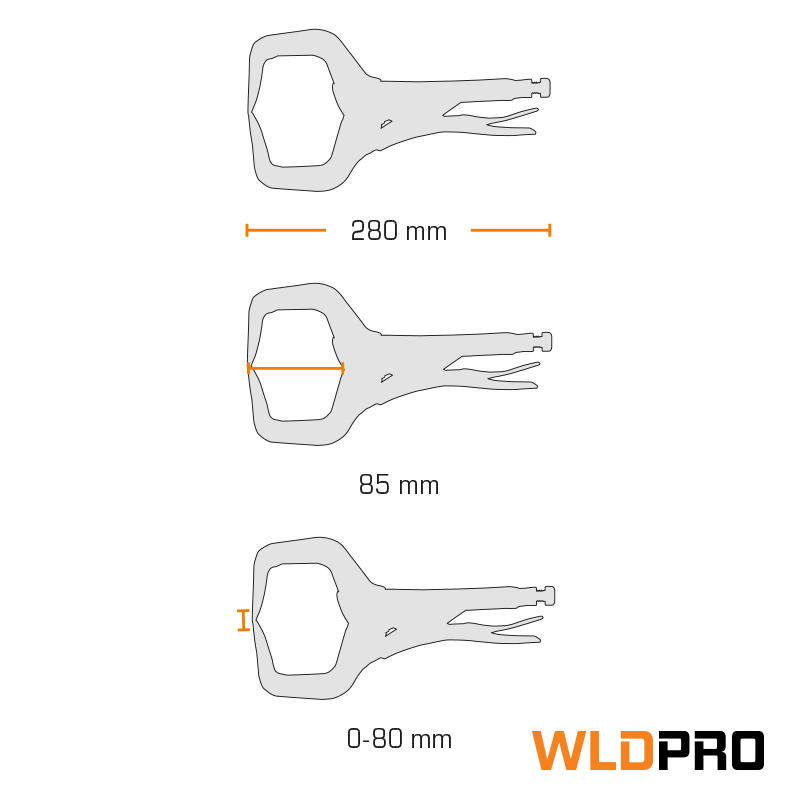 WLDPRO Svejsetang D6 C-klemme med spidse kæber (280 mm / 11")