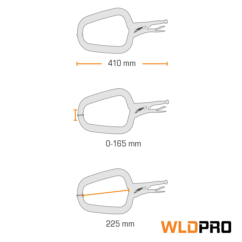 WLDPRO Svejsetang D72 lang C-klemme med runde tryksko (410 mm / 16")