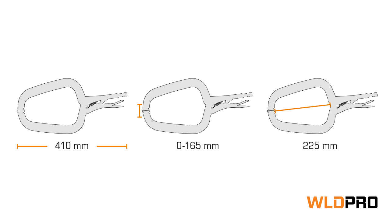 WLDPRO Svejsetang D72 lang C-klemme med runde tryksko (410 mm / 16")