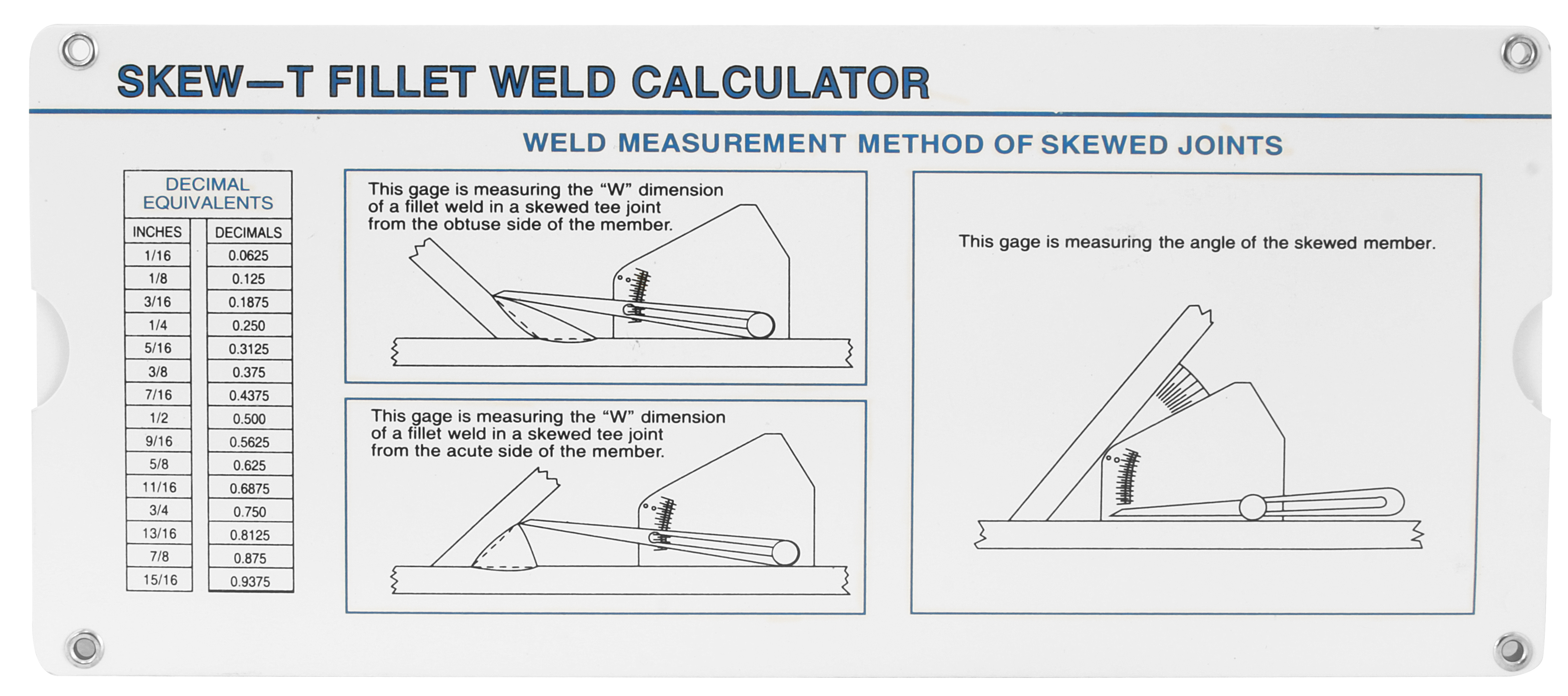 WLDPRO Svejselære Skew-T Fillet type (Model F) inkl. kalkulator