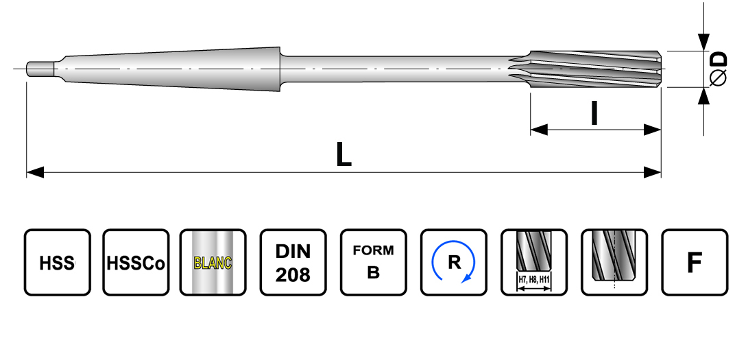 Maskinrival Ø25 med morsekonusskaft MK3 HSS H7 DIN 208 Form B